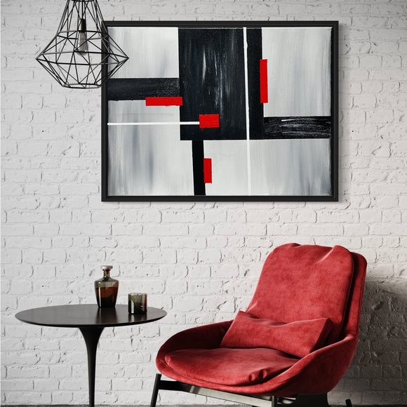 Abstract Wall Art, Modern Contemporary Red,Black and Gray. Acrylic Painting. - Picture 5 of 6